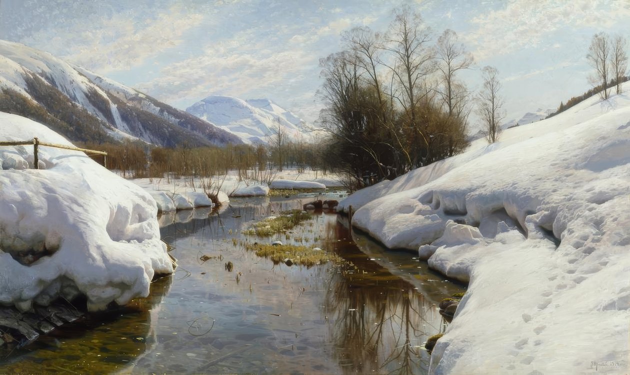 Zimní slunce v Engadinu od Peder Monsted