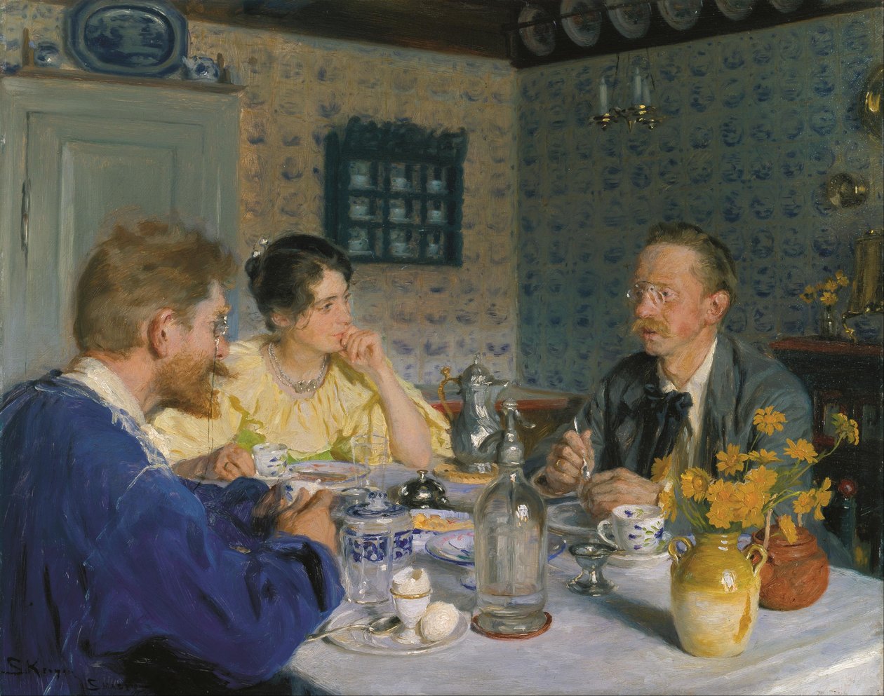 Oběd. Umělec, jeho manželka a spisovatel Otto Benzon od Peder Severin Krøyer