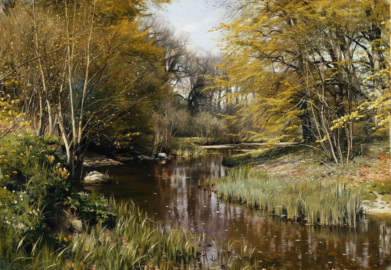 Zalesněná říční krajina od Peder Monsted