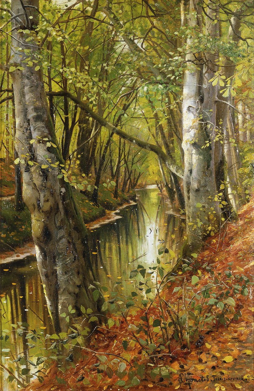 Zalesněná říční krajina od Peder Monsted