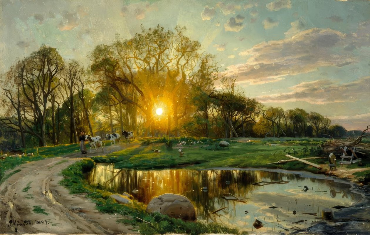 Přivést krávy domů při západu slunce od Peder Monsted