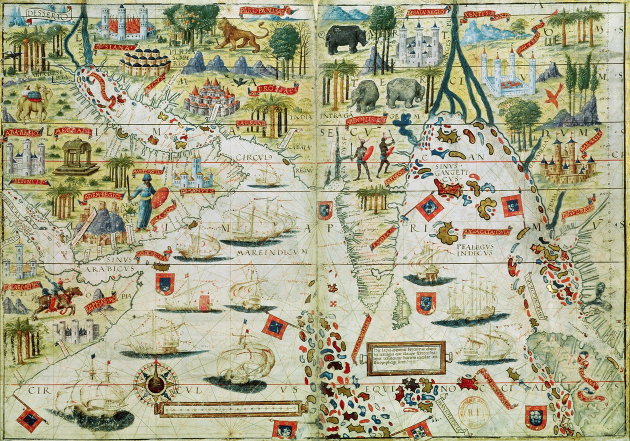 Arábie a Indie, z „Millerova atlasu“, kolem roku 1519 od Pedro Reinel