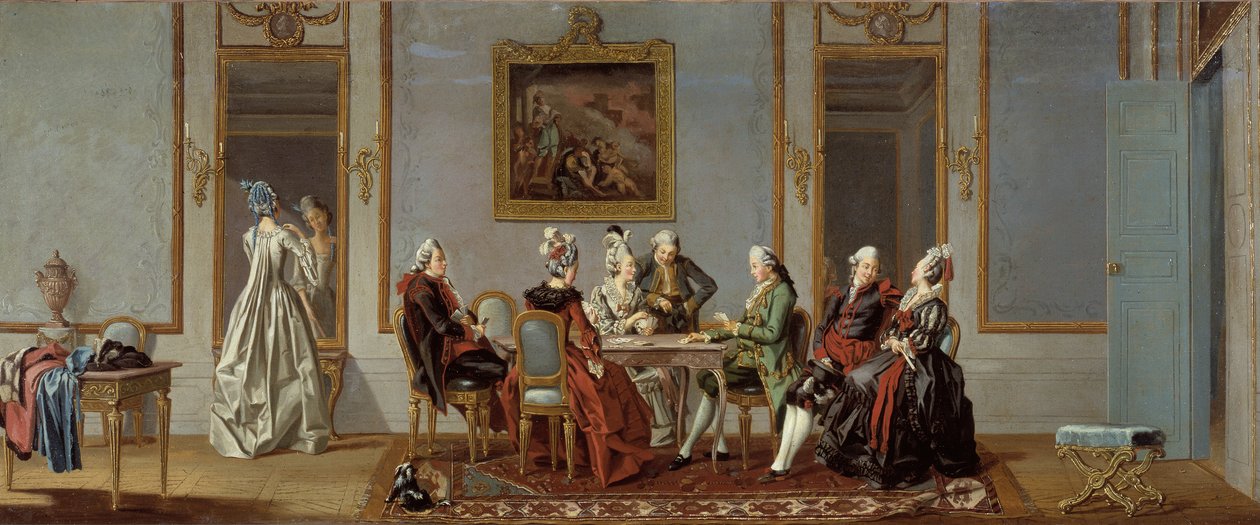 Interiér ve stylu Gustavian s přehrávači karet od Pehr Hilleström