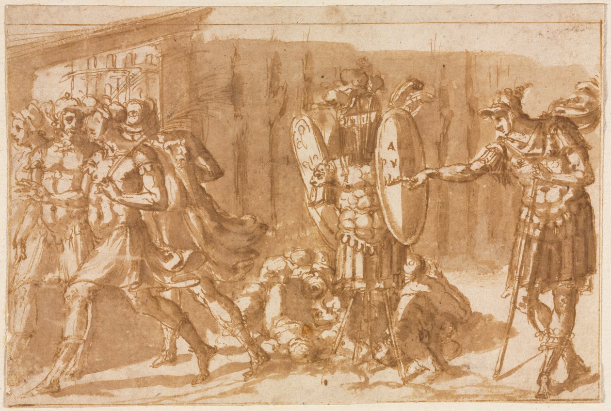 Vítězní vojáci s trofejí, 1550s. od Pellegrino Tibaldi