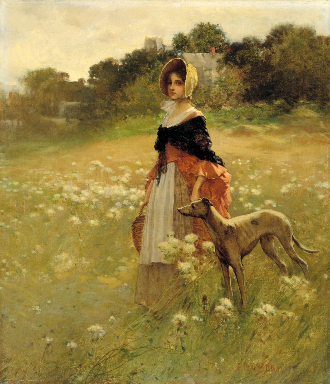 Mladá dívka a pes, 1890. od Percy Moran