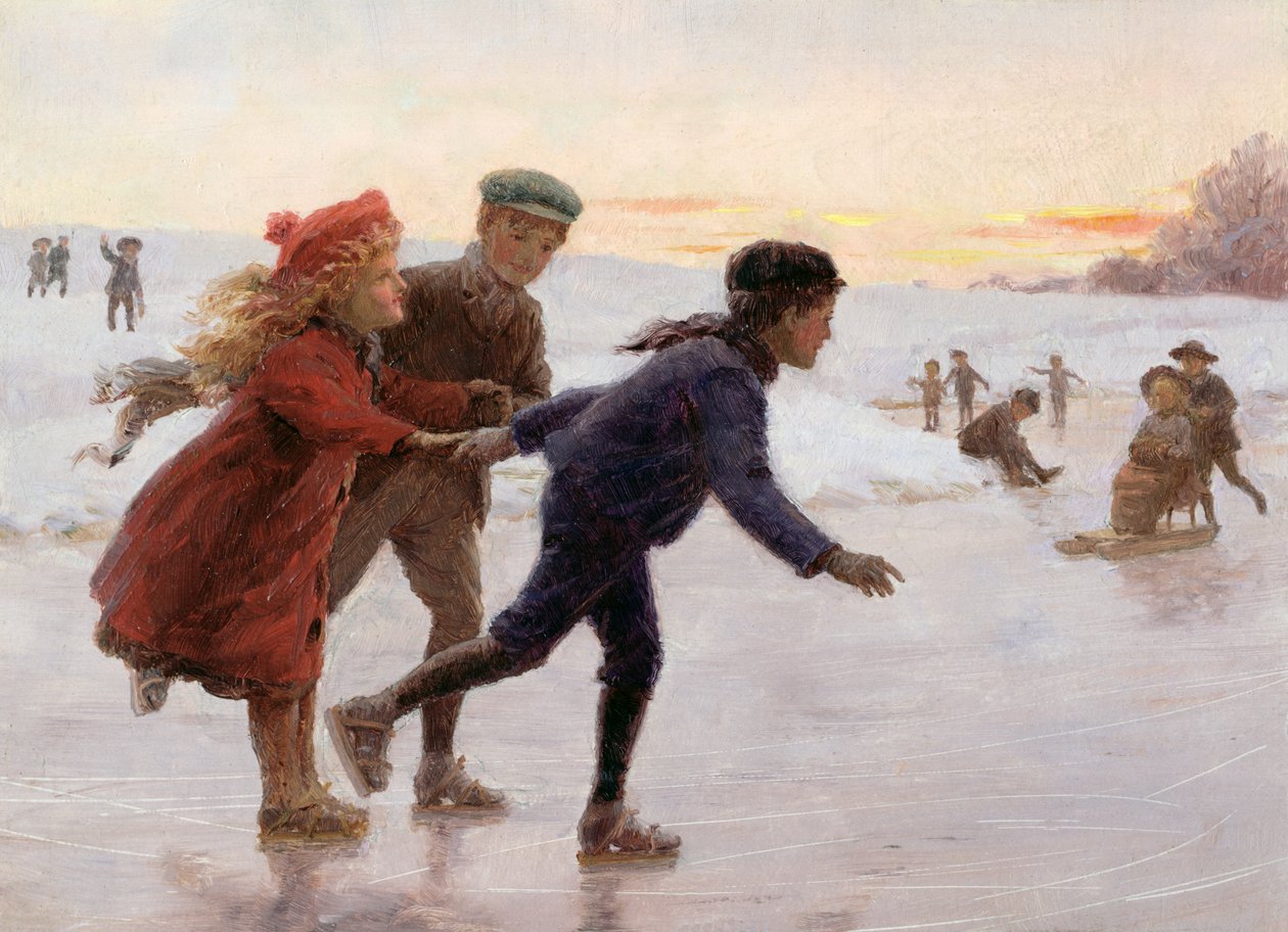 Dětské bruslení (olej na palubě) od Percy Tarrant