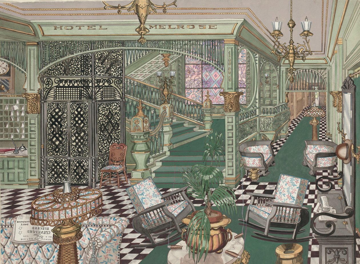 Melrose Hotel Lobby, 1880, c. 1947. od Perkins Harnly