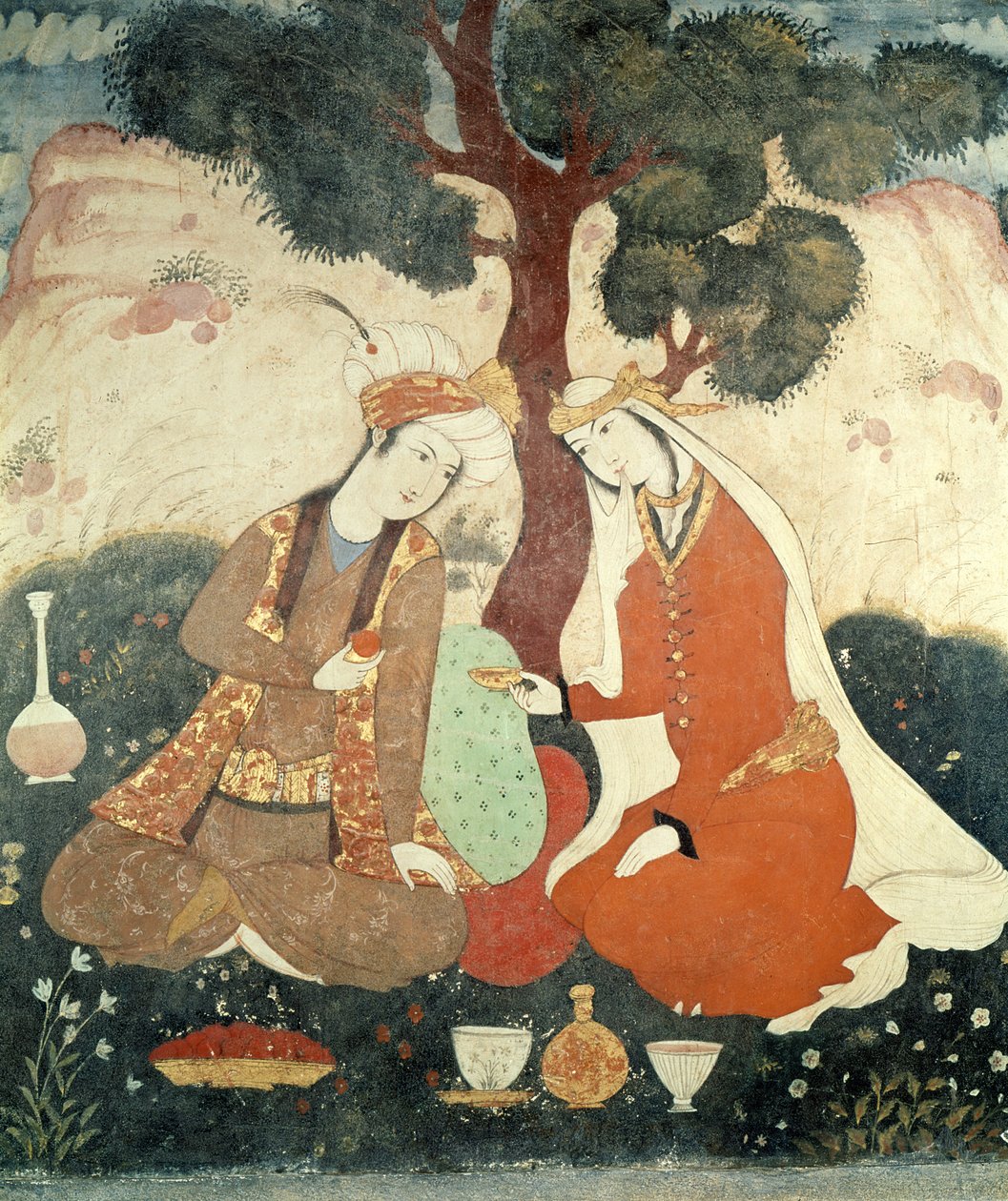 Scéna galante z éry Shah Abbas I, 1585-1627 (detail) od Persian School