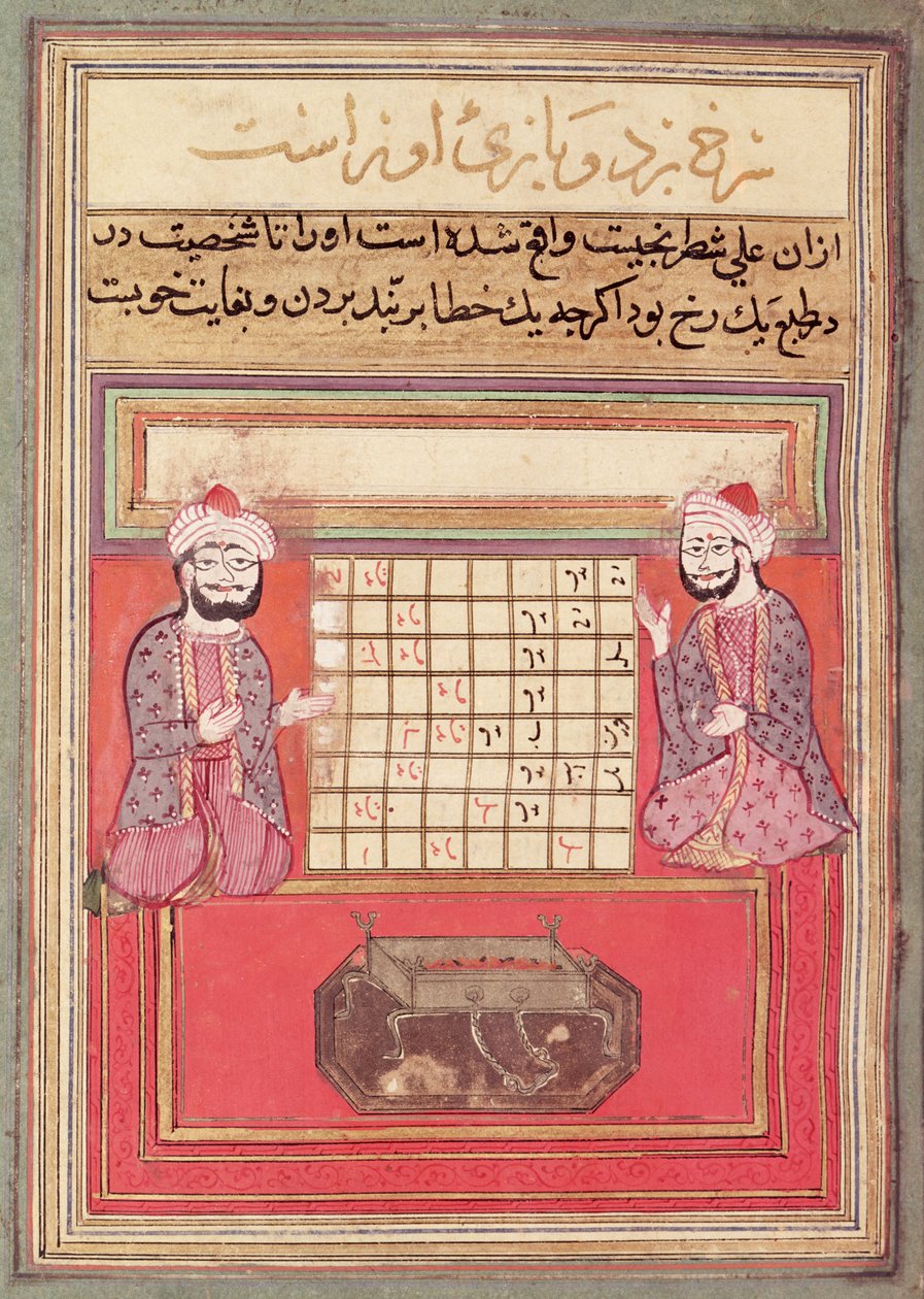 Iluminace z perského pojednání o šachu, možná 14. století (pero, wc a inkoust na papíře) od Persian School