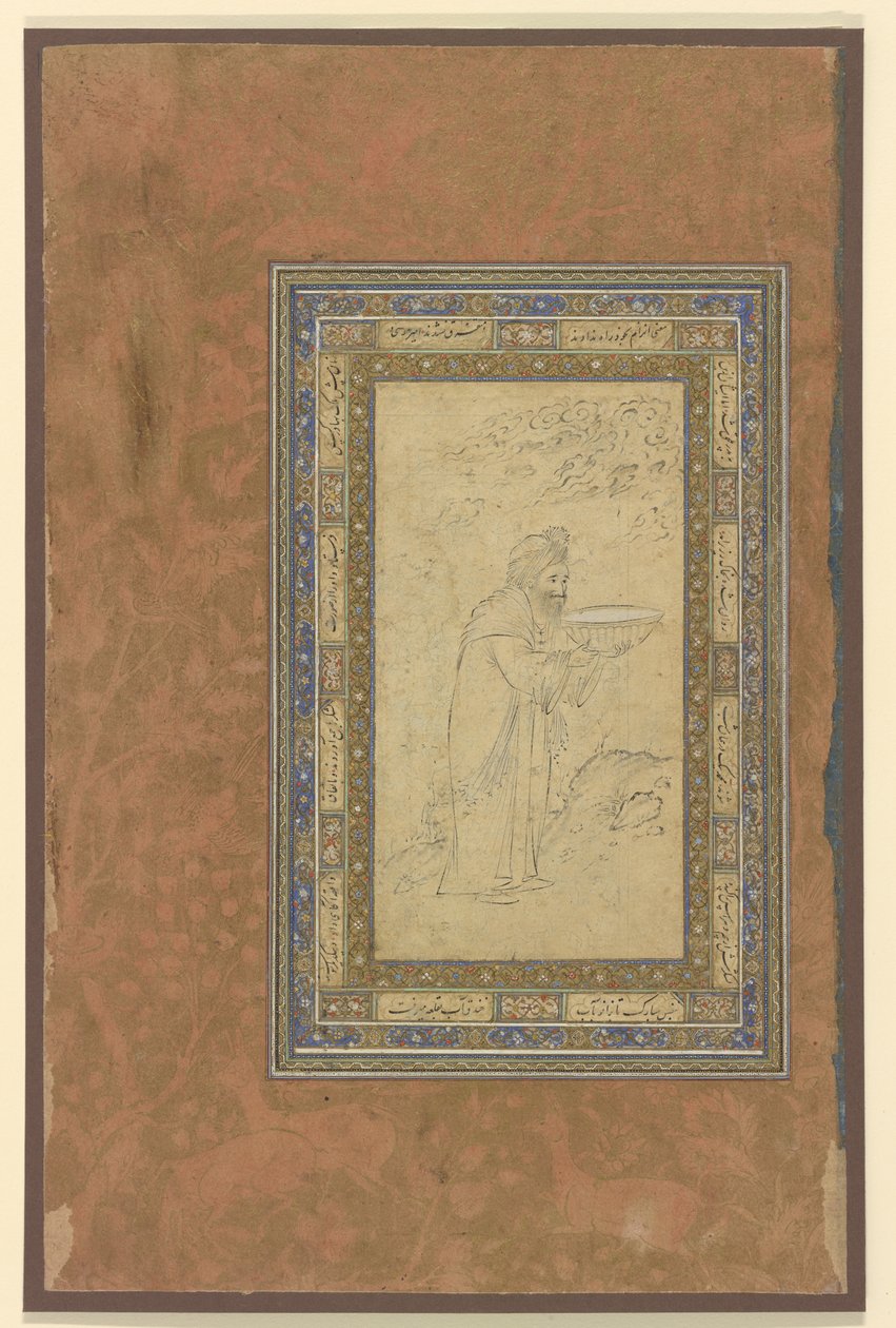 Starý muž nese mísu, kolem 1610-15 od Persian School