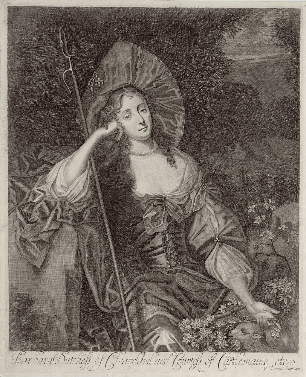 Barbara vévodkyně z Cleavelandu (1641-1709) jako pastýřka vyrytá Williamem Sherwinem (1645-1711), 1670 od Peter Lely
