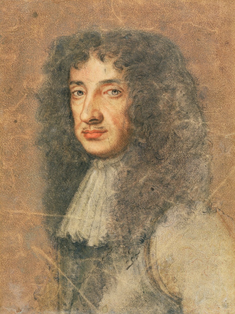 Karel II., kolem 1675 (barevné křídy na papíře) od Peter Lely