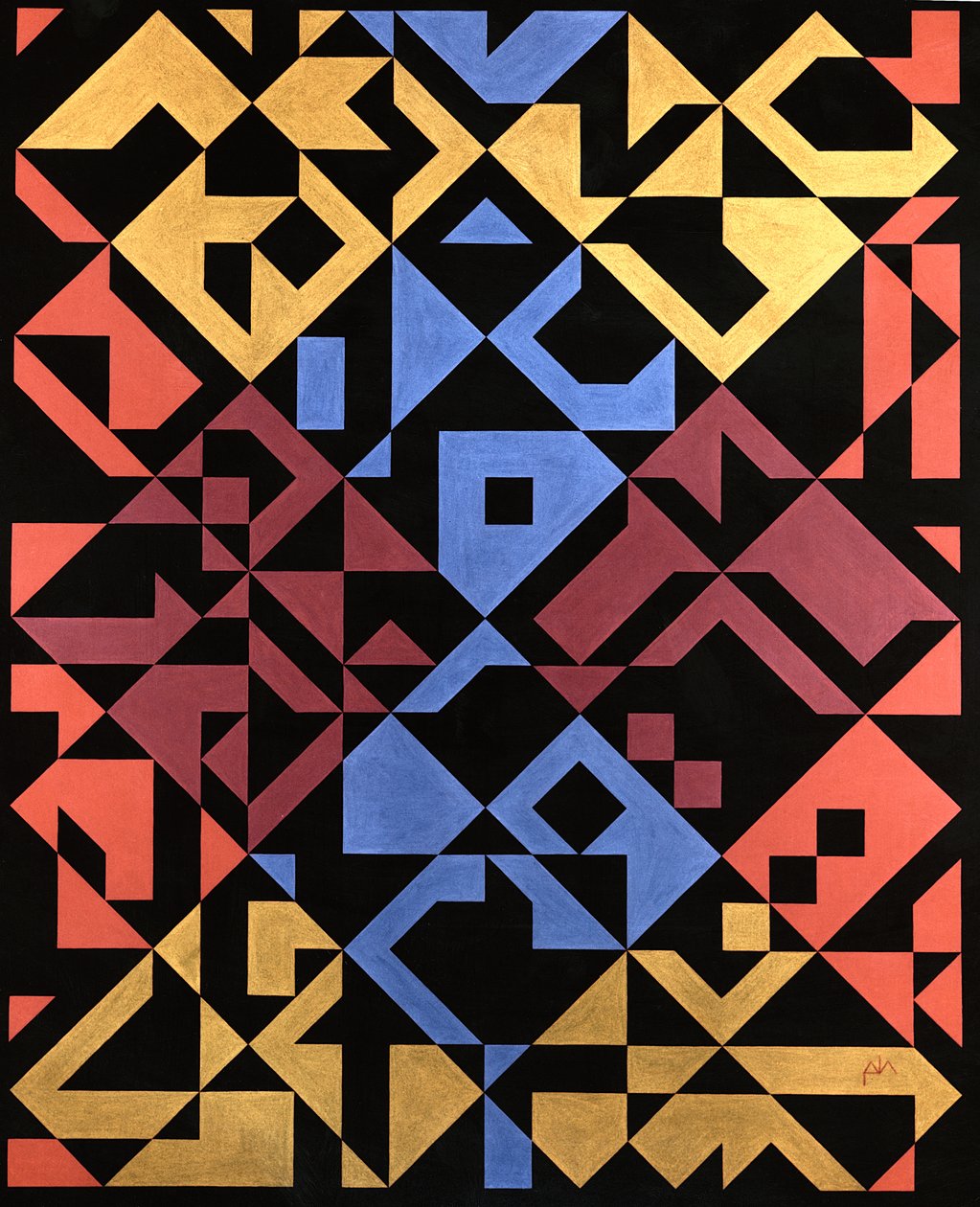 Proložené diagonály, 1984 (tempera na papíře) od Peter McClure