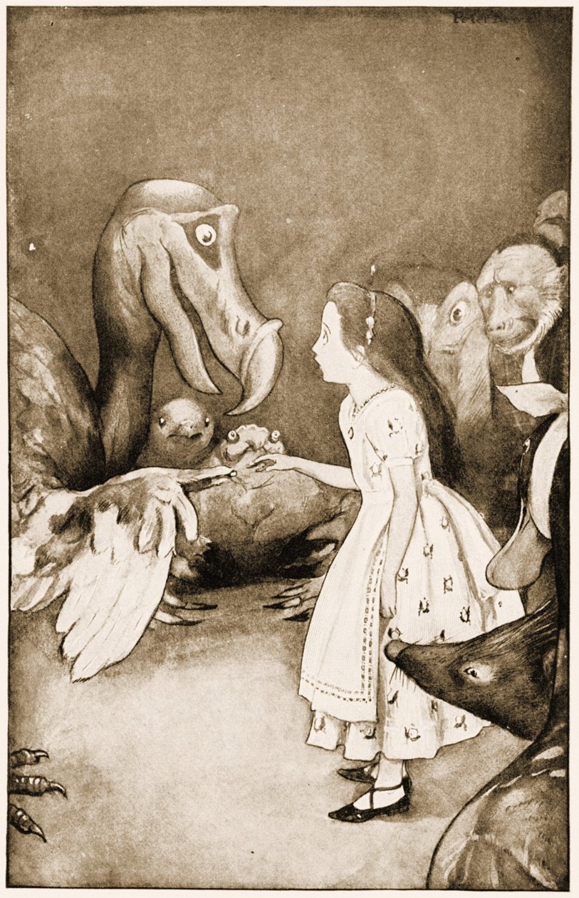 „Dodo slavnostně představil náprstek“, ilustrace k Alence Dobrodružství v říši divů Lewise Carrolla, 1901 od Peter Newell