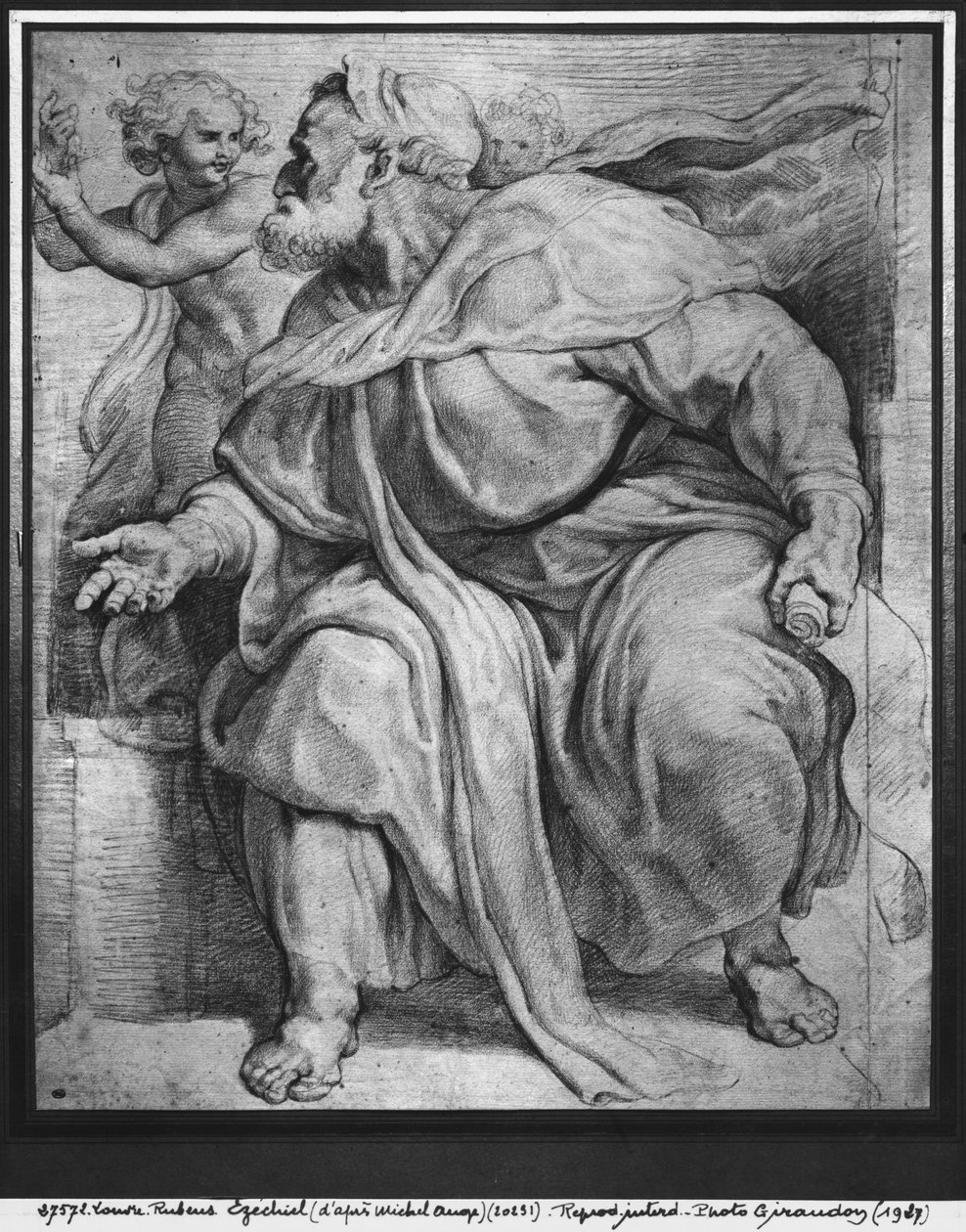 Prorok Ezekiel podle Michelangela Buonarrotiho (pierre noire a červená křída na papíře) od Peter Paul Rubens