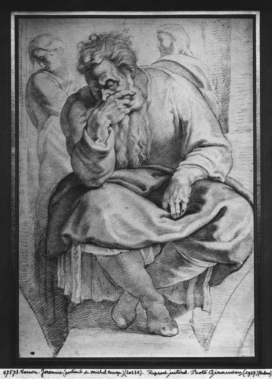 Prorok Jeremiáš podle Michelangela Buonarrotiho (pierre noire a červená křída na papíře) od Peter Paul Rubens
