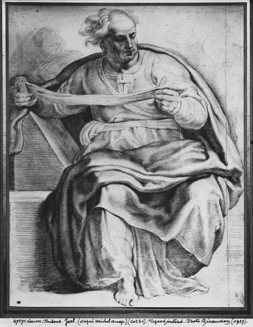 Prorok Joel podle Michelangela Buonarrotiho (pierre noire a červená křída na papíře) od Peter Paul Rubens