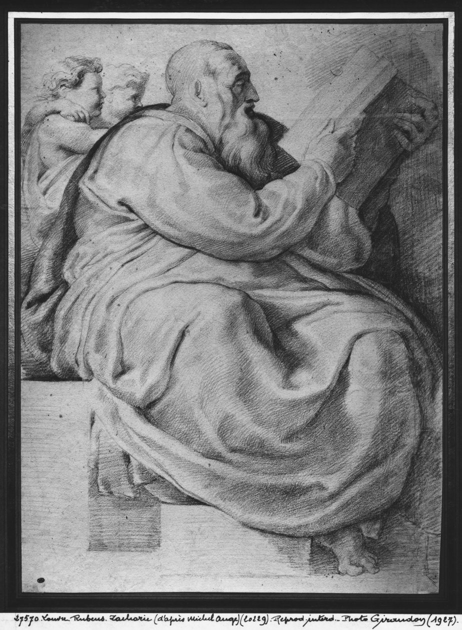 Prorok Zachariáš podle Michelangela Buonarrotiho (1475-1564) (pierre noire a červená křída na papíře) od Peter Paul Rubens