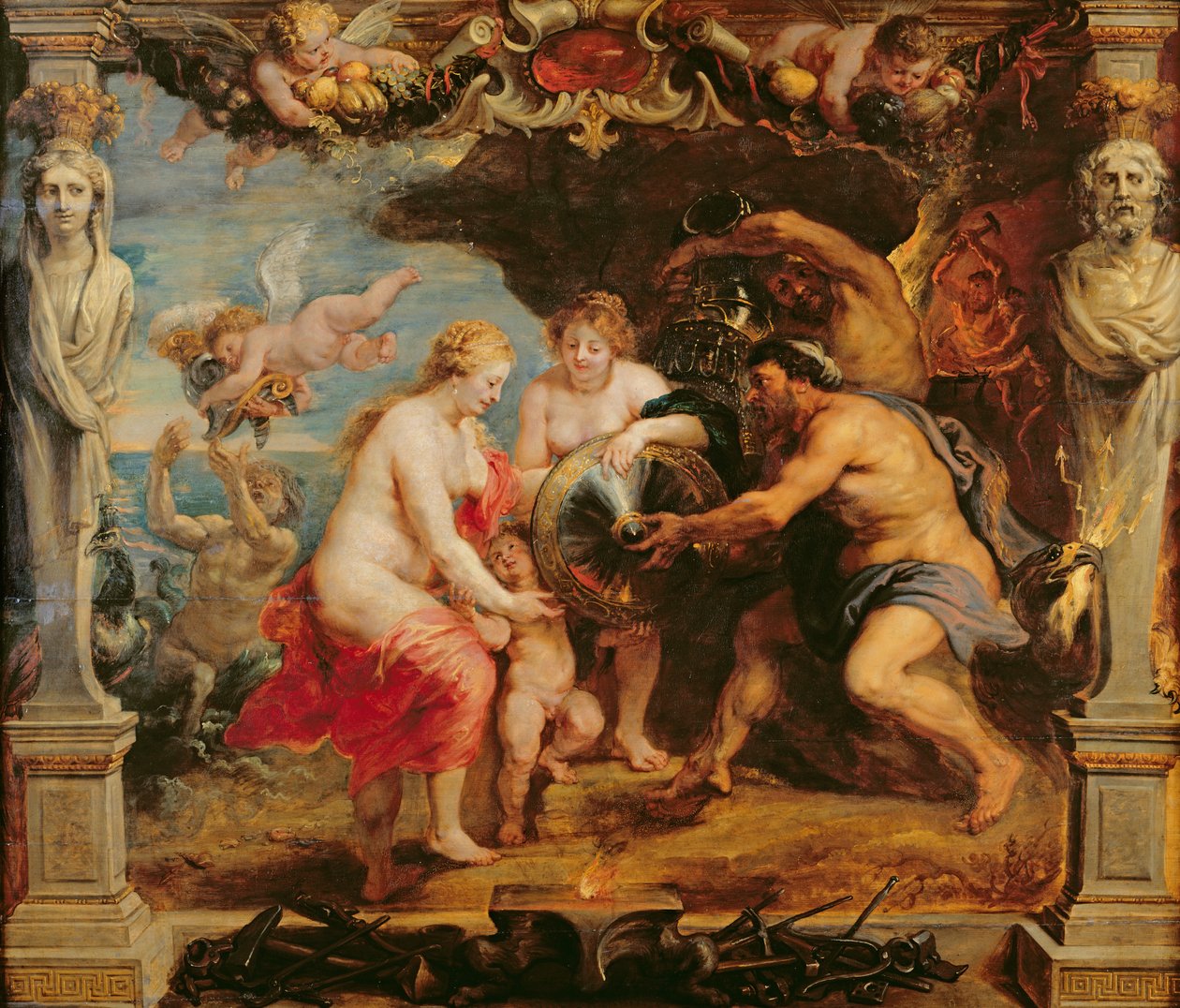 Thetis dostává od Vulkana Achillovo brnění; od Peter Paul Rubens