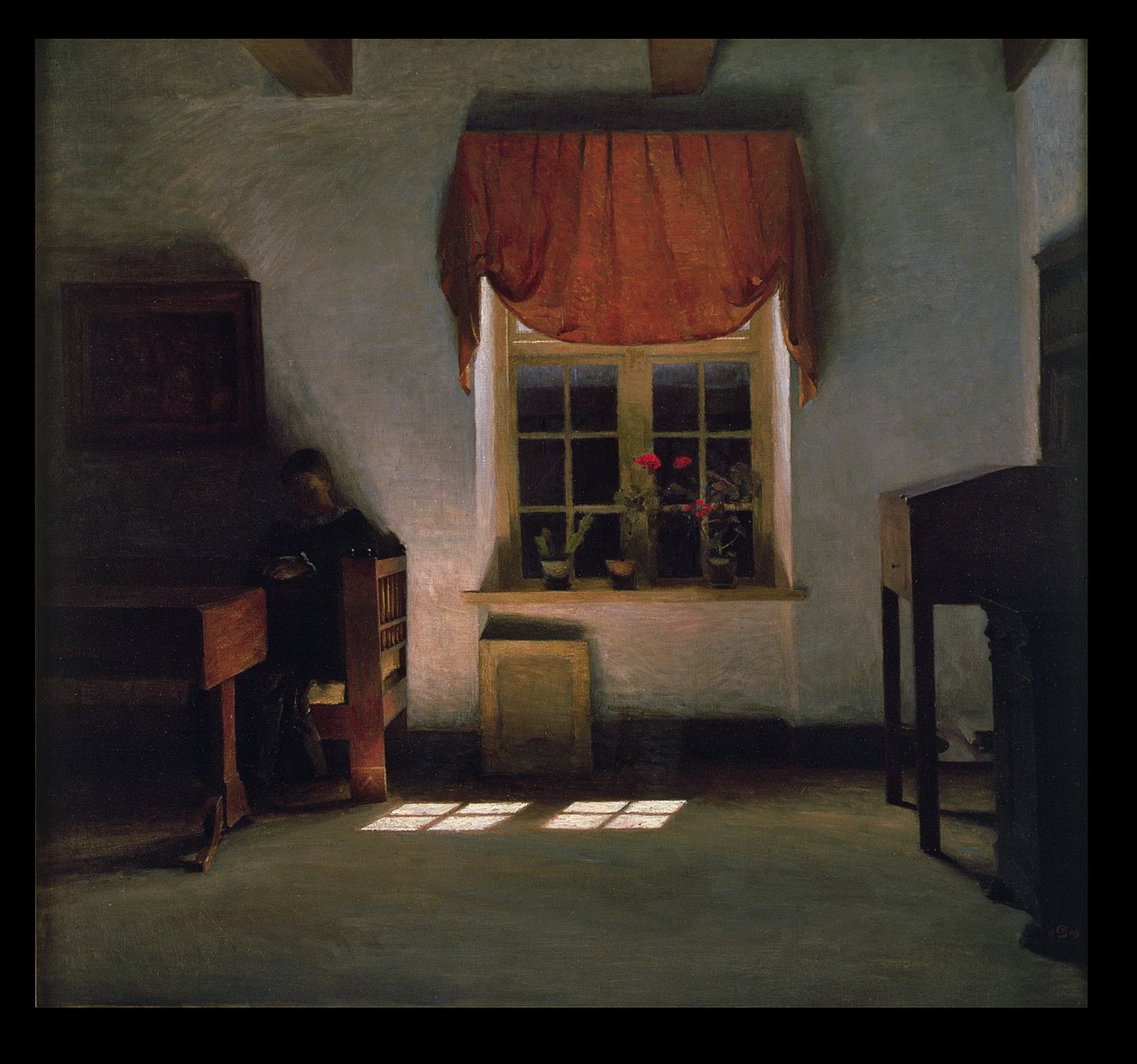 Žena čte v prosluněném interiéru od Peter Vilhelm Ilsted