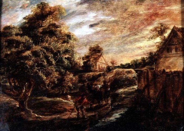 Zalesněná krajina při západu slunce od Peter Paul Rubens