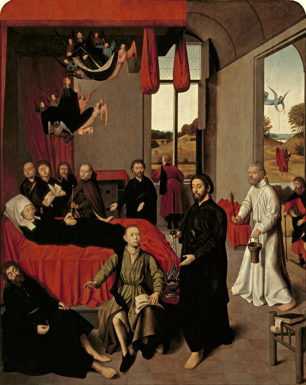 The Death of the Virgin, c.1460-65 (olej na dubu přenesený do mahagonu a v kolébce) od Petrus Christus
