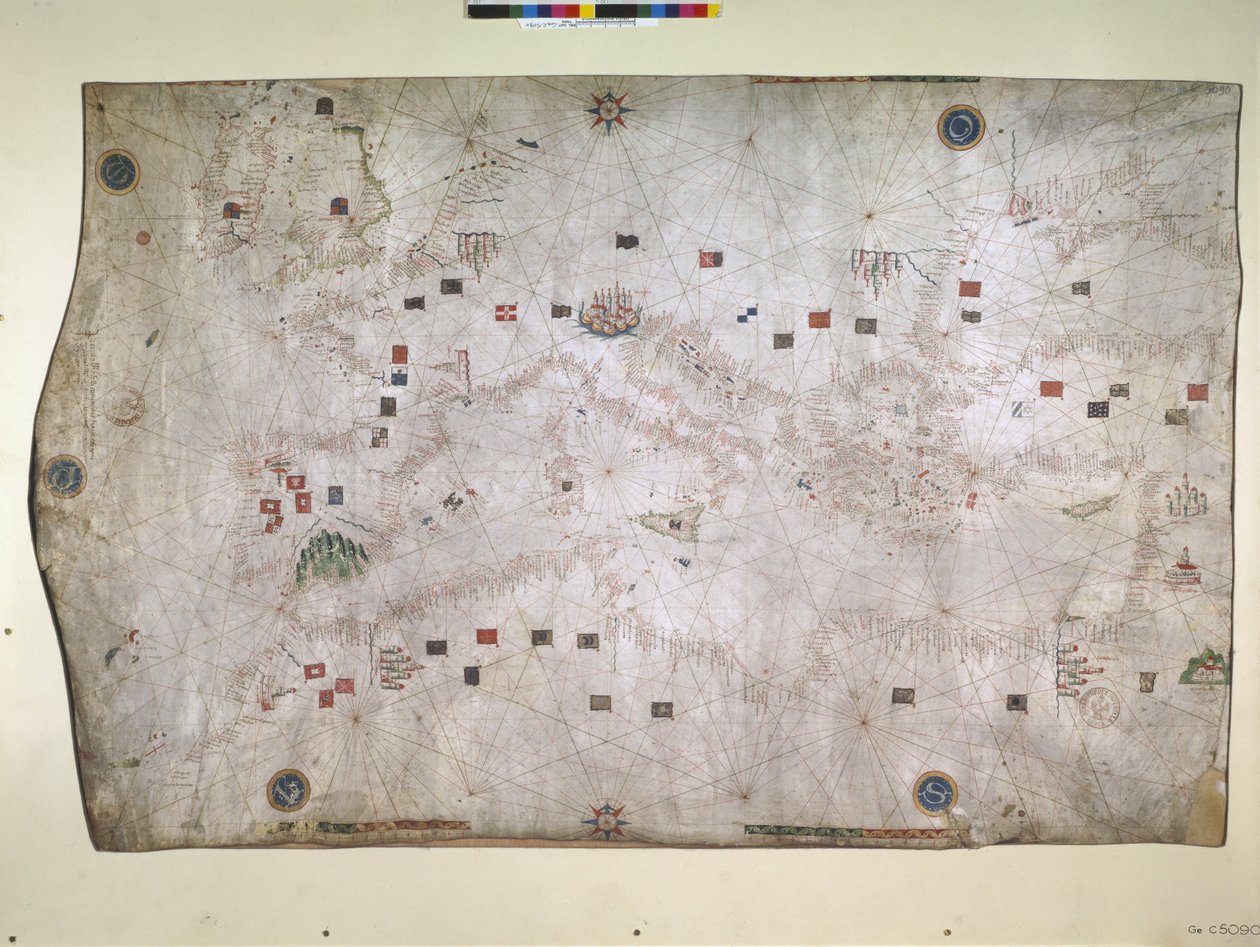 Námořní mapa Atlantského oceánu severovýchodně od Středozemního moře a Černého moře od Petrus Roselli