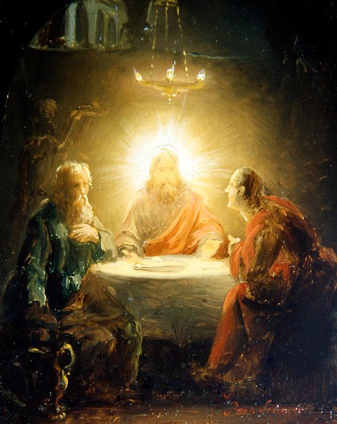 Kristus lámající chléb (olej na desce) od Petrus van Schendel