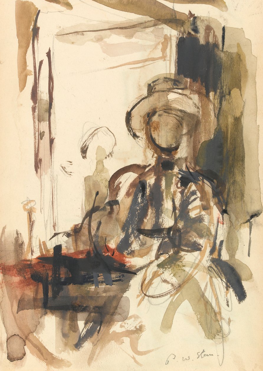 Sedící postava: žena sedící, v klobouku (grafit a wc na papíře) od Philip Wilson Steer