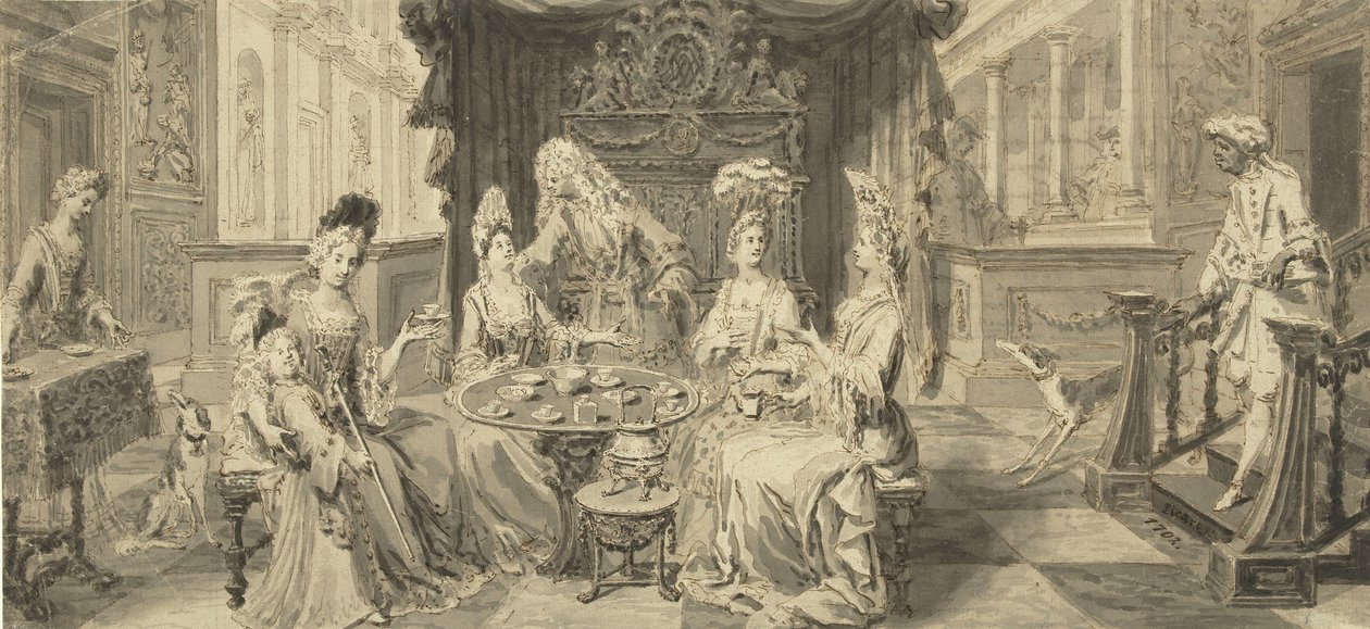 Elegantní společnost u kulatého stolu, um 1700 od Philip Tidemann
