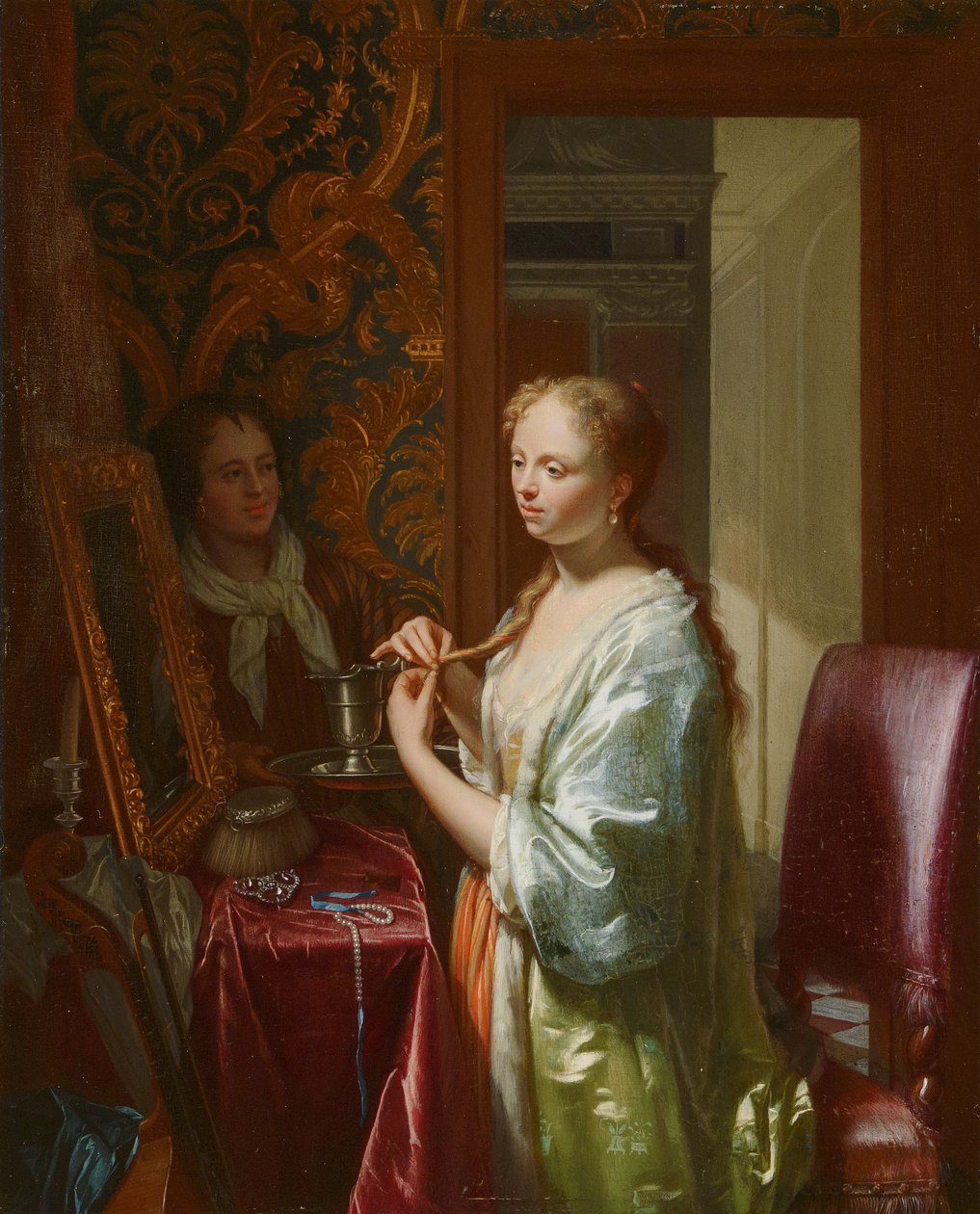 Dáma na záchodě, kolem roku 1720 od Philip van Dijk
