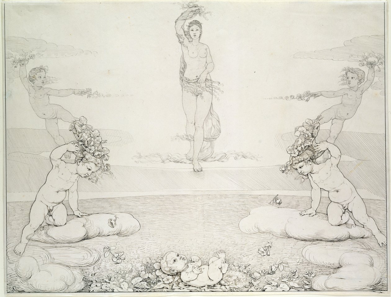 Ráno, 1807-08 (tužka a mytí na papíře) od Philipp Otto Runge