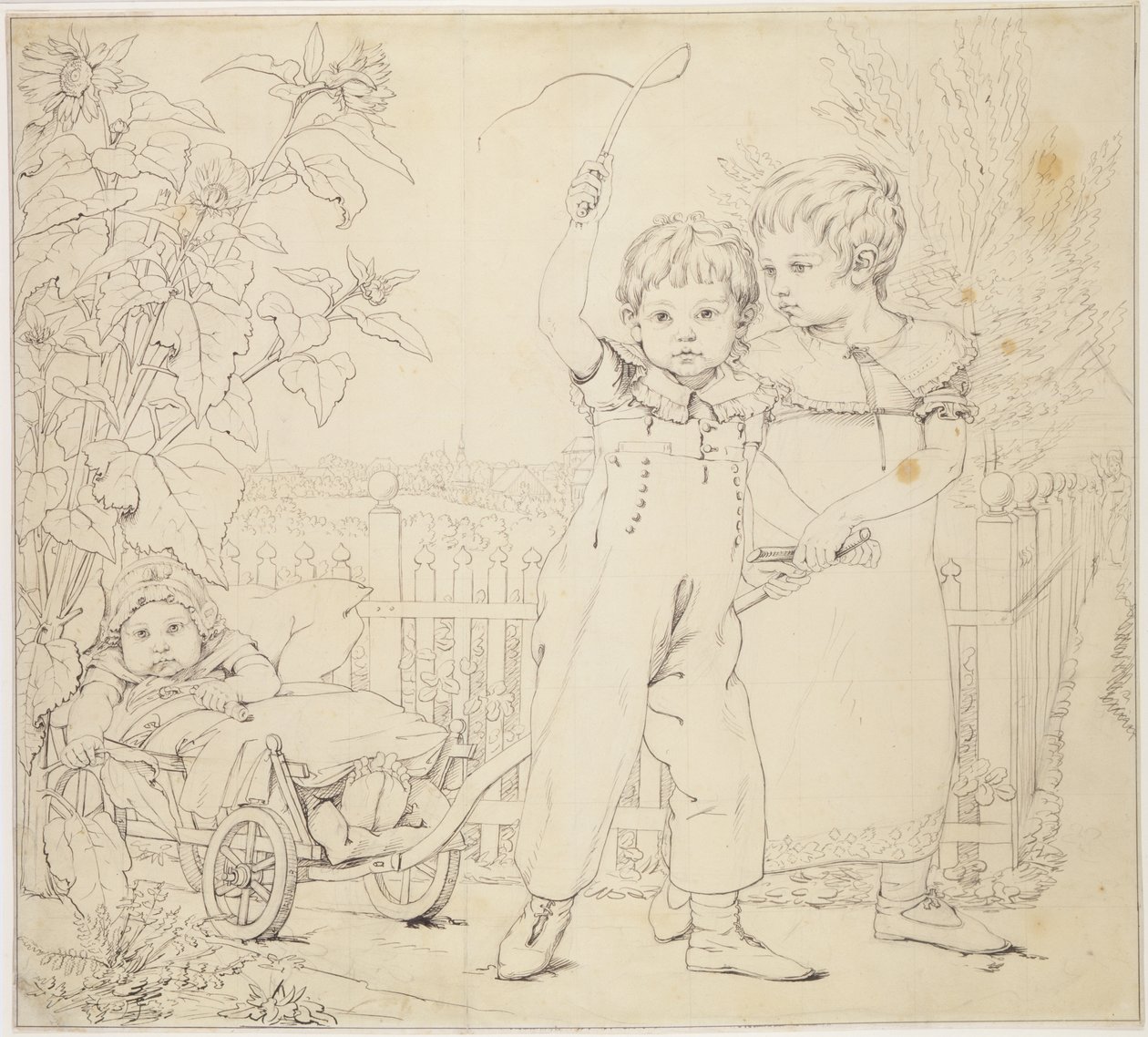 The Hulsenbeck Children, 1805-6 (pero a inkoust přes tužku na papíře) od Philipp Otto Runge