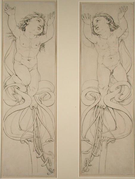 Levý a pravý džin na Amaryllis Plant, 1809 (pero a inkoust na papíře) od Philipp Otto Runge