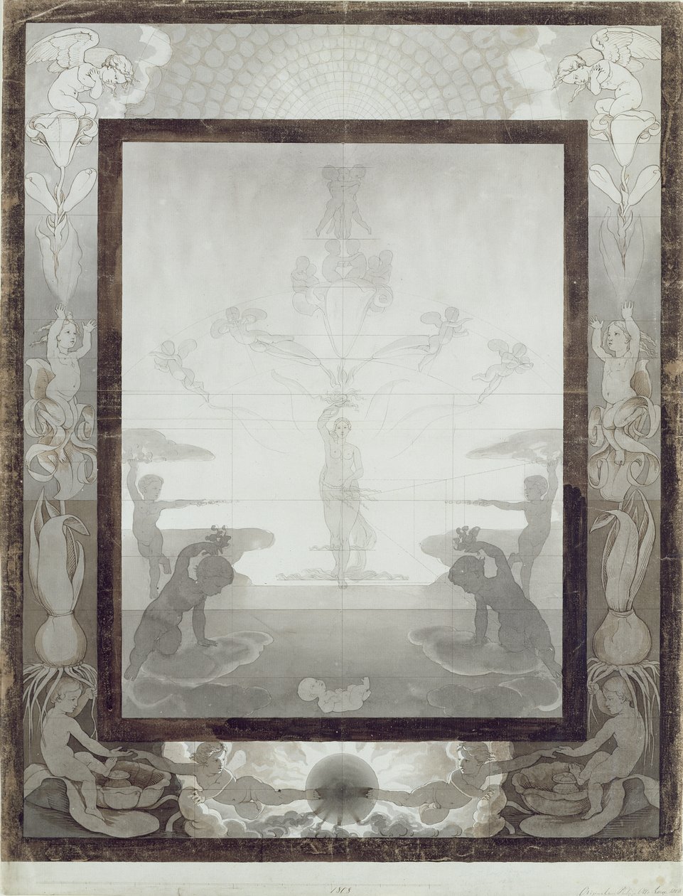 Ráno, 1807 (pero a štětec, hnědá a šedá barva na papíře) (viz 147752) od Philipp Otto Runge