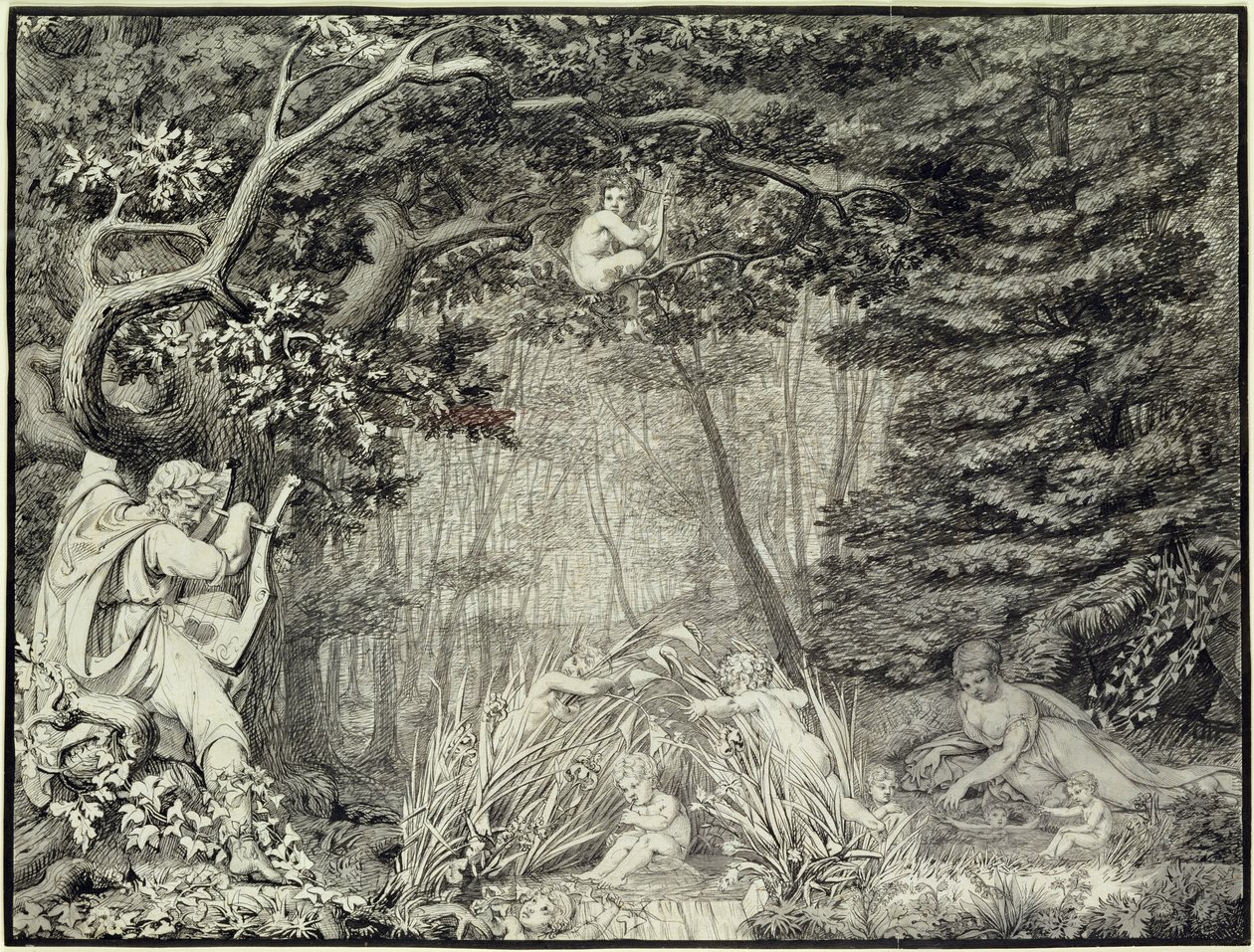 Básník u pramene, 1805 (pero, inkoust a tužka na papíře) od Philipp Otto Runge