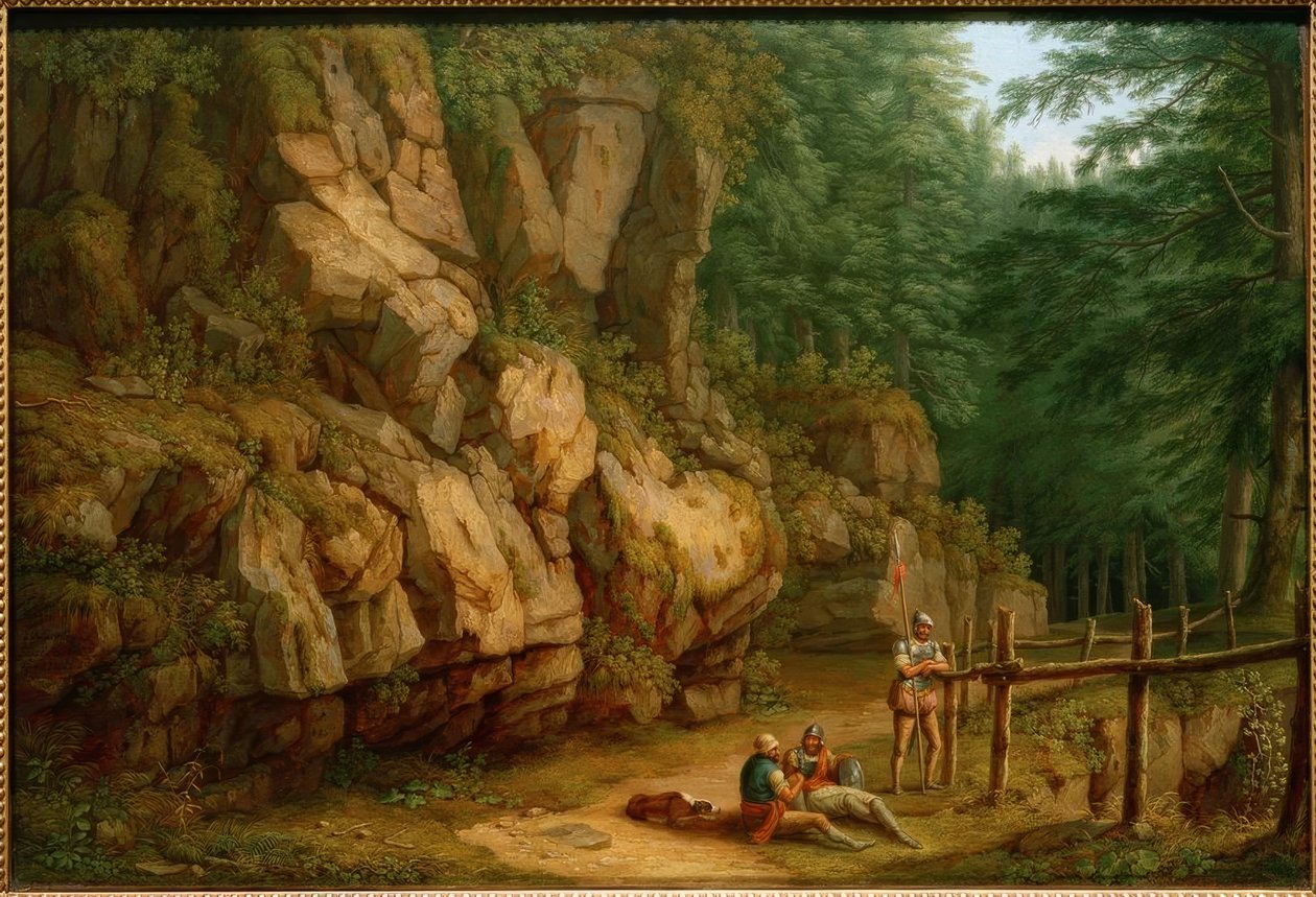 Hackert, skalnatá krajina s vojáky (Masso del Diavolo) od Philipp Hackert
