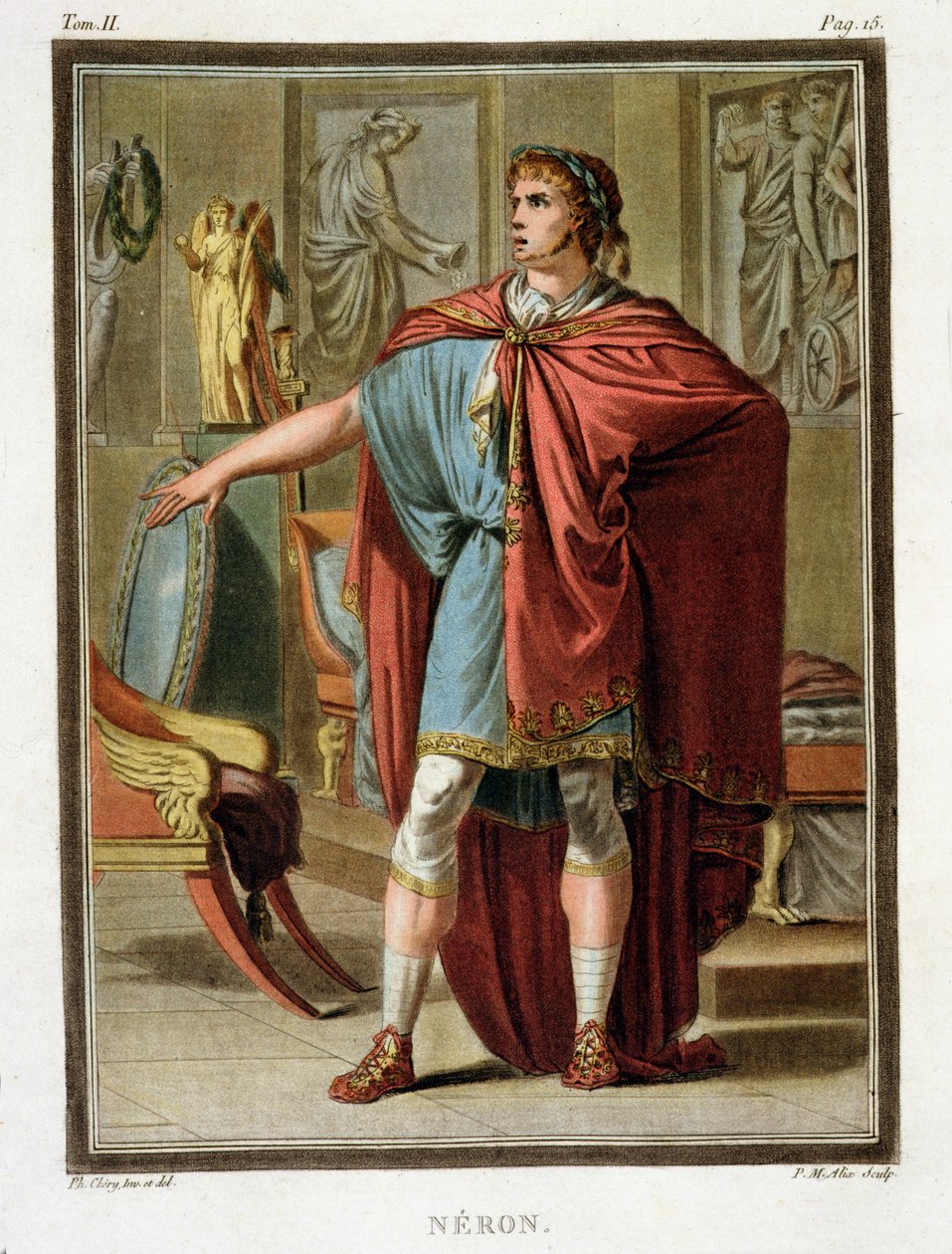 Nero, kostým pro „Britannicus“ od Jeana Racina, ze svazku II „Výzkum kostýmů a divadla všech národů“, vyryl Pierre Michel Alix (1762-1817) 1802 od Philippe Chery