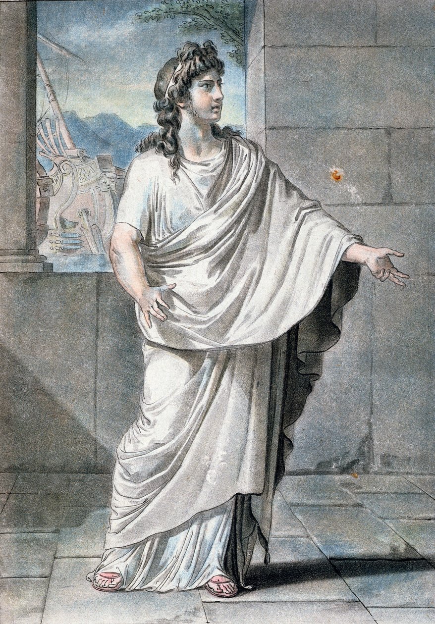 Orestes, kostým pro ‚Andromaque‘ od Jeana Racina, z ‚Výzkumu kostýmů a divadla všech národů‘, vyryl Pierre Michel Alix (1762-1817) 1802 od Philippe Chery