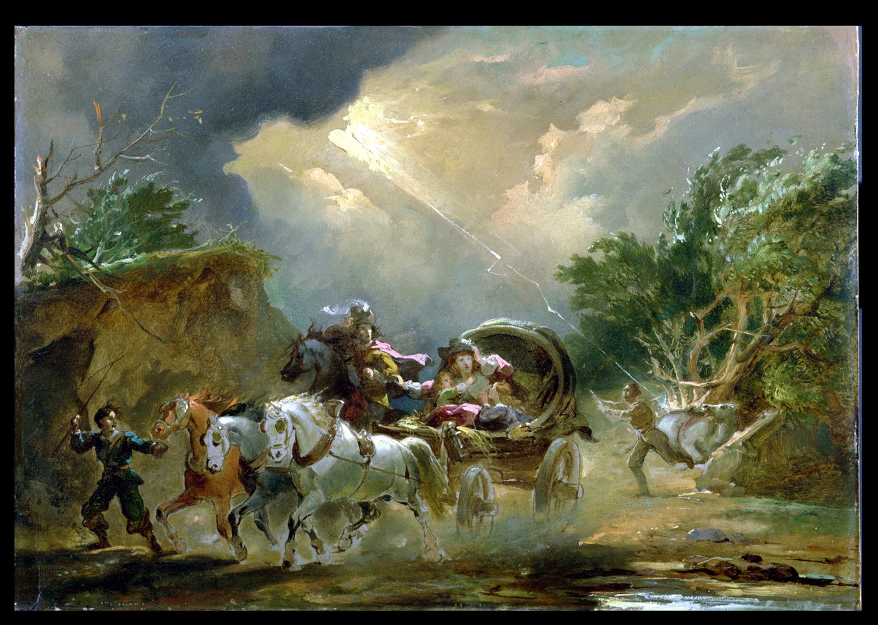 Coach in a Thunderstorm, 1790 (olej na desce) od Philippe Jacques de Loutherbourg