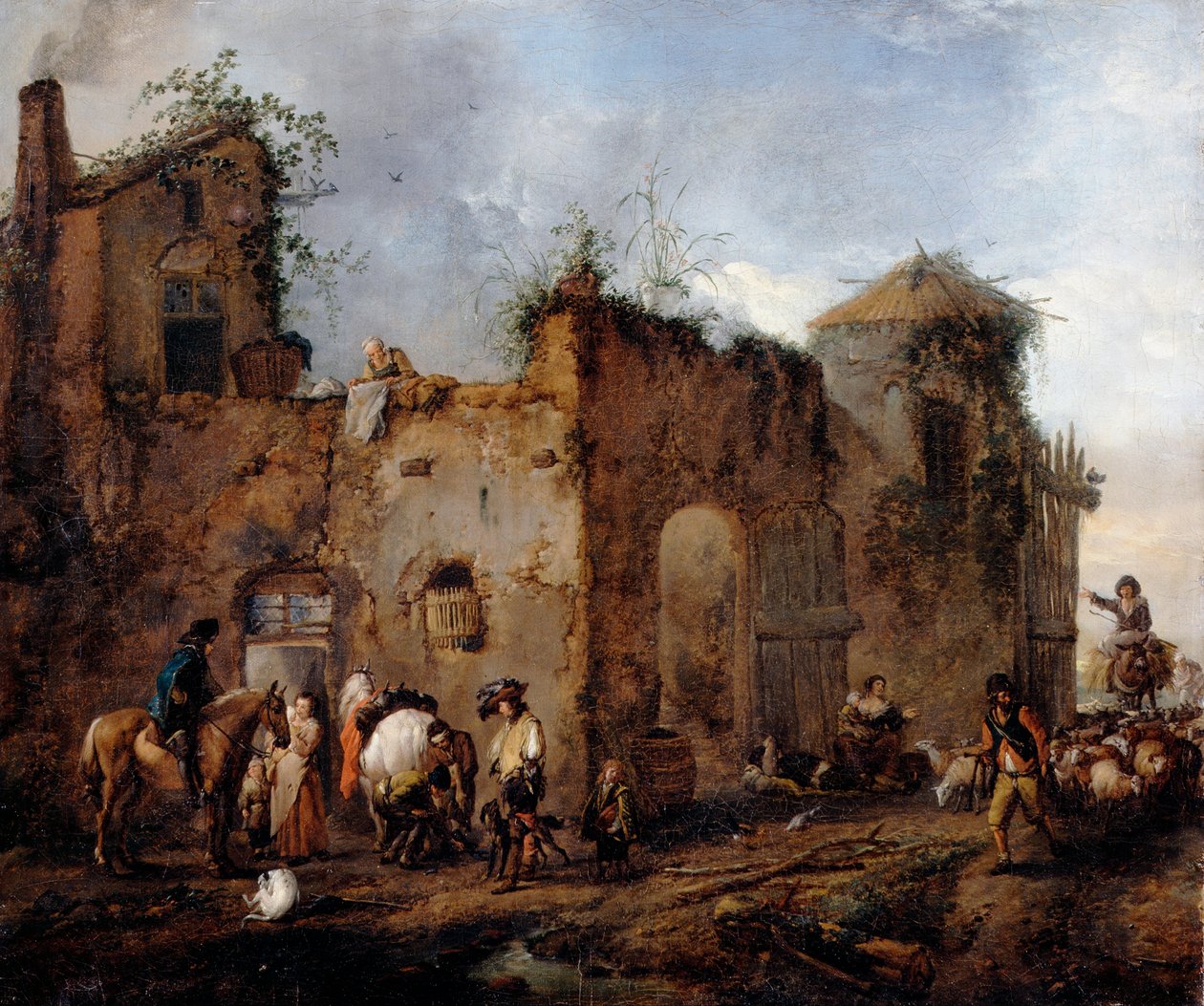 Nádvoří s podkovářem podkováním koně od Philips Wouwerman