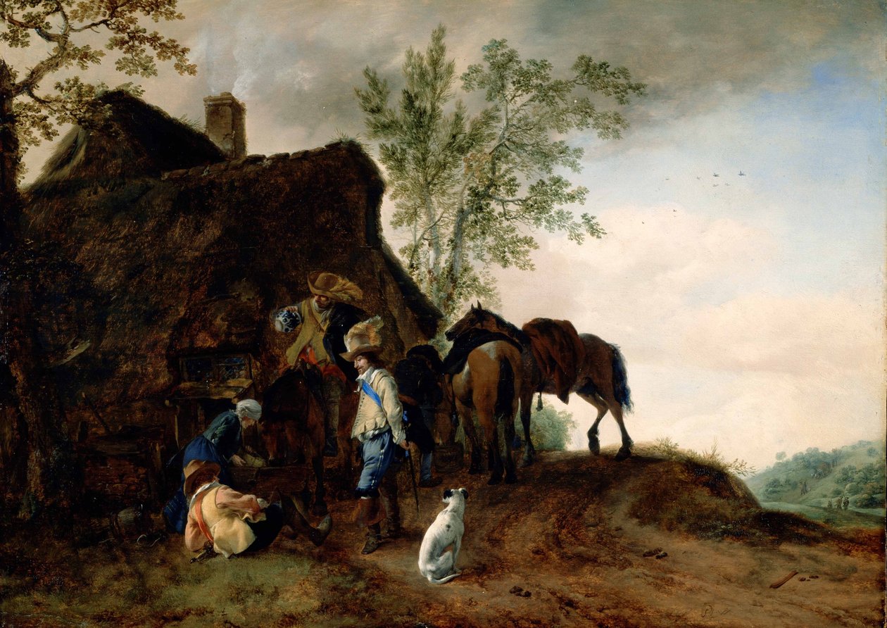 Zastavení kavalírů v hostinci od Philips Wouwerman