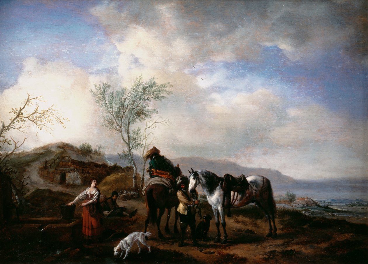 Dva jezdci poblíž fontány od Philips Wouwerman