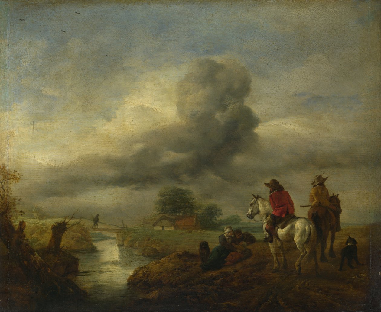 Dvě Vedety na hodinkách u potoka od Philips Wouwerman