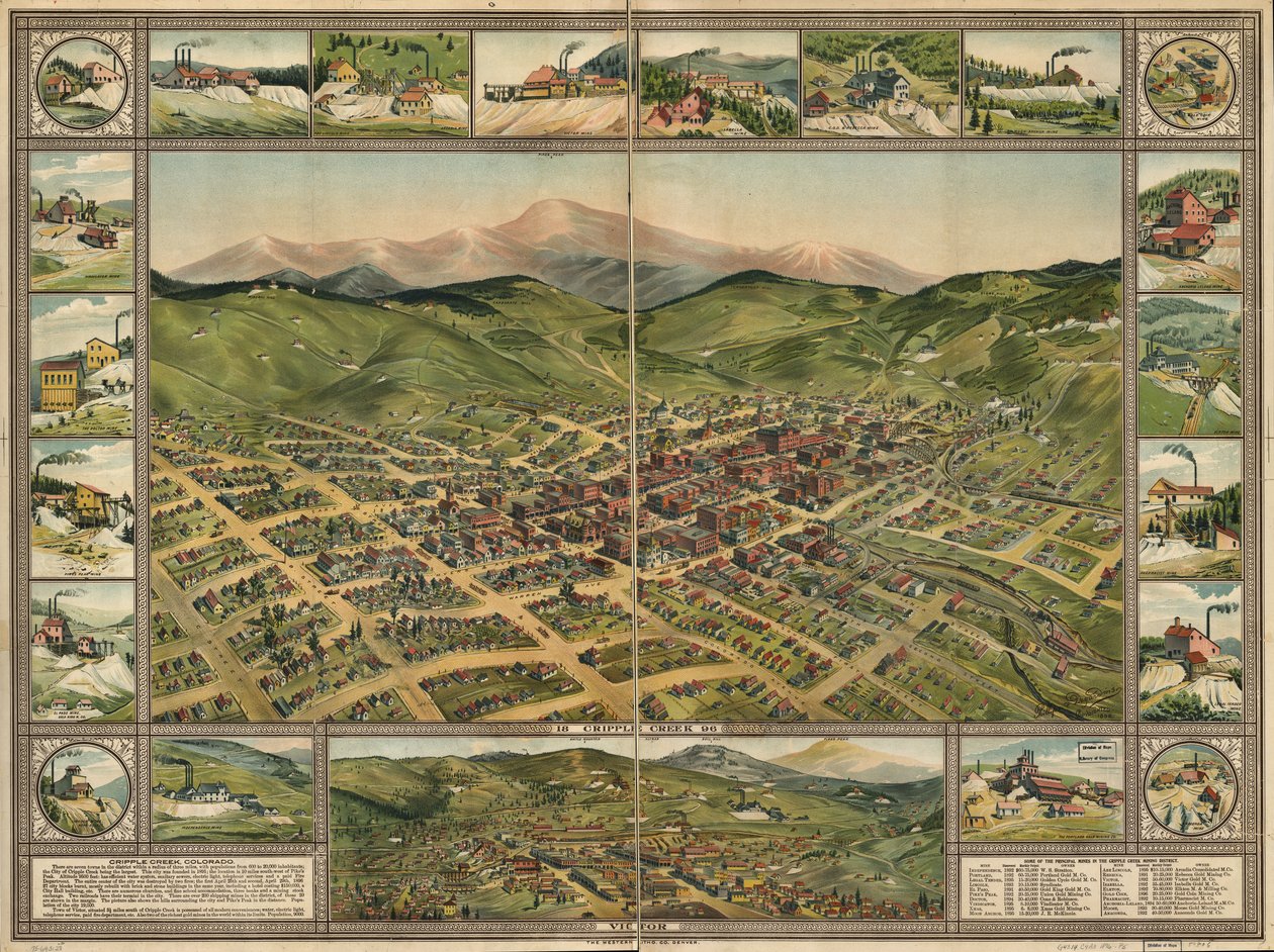 Cripple Creek, 1896. od Phillips and Desjardins Western Lithograph Co.