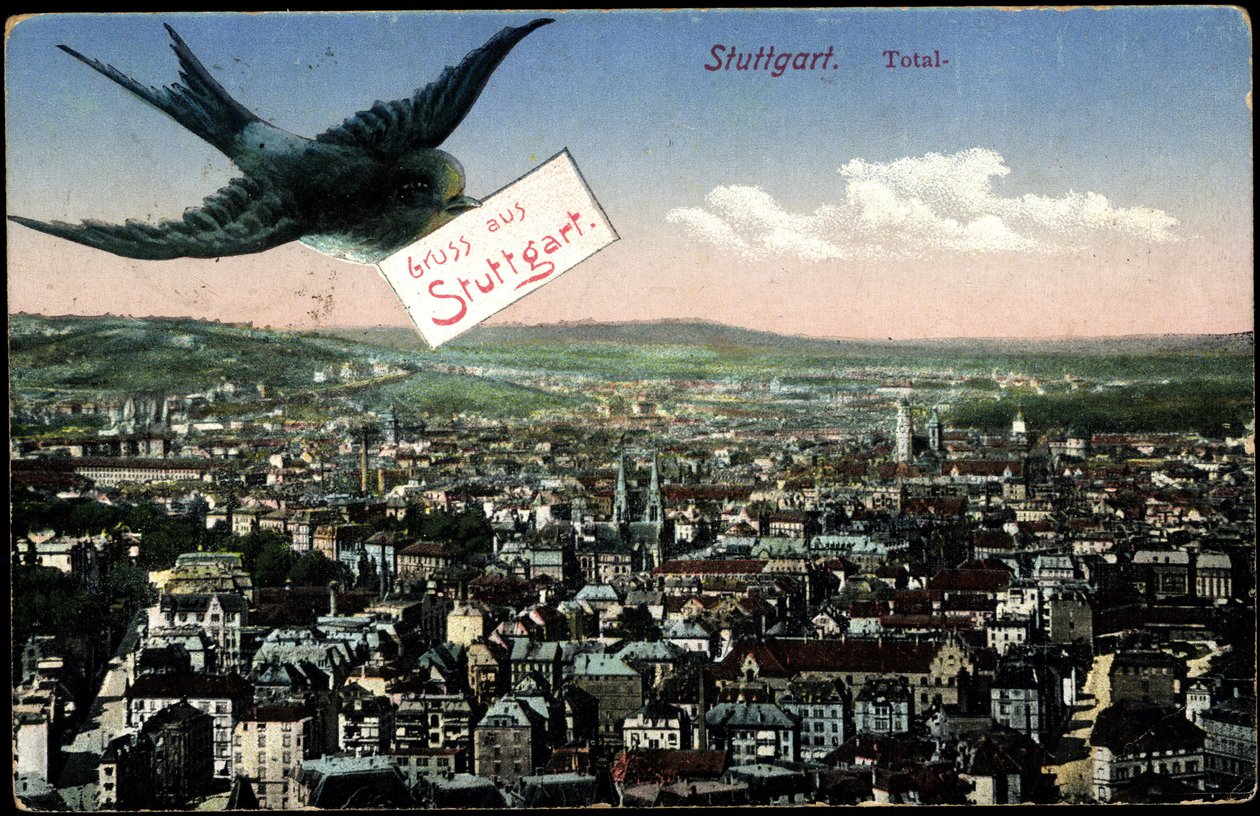 Stuttgart, pohled na město s vlaštovkou od Photographer German