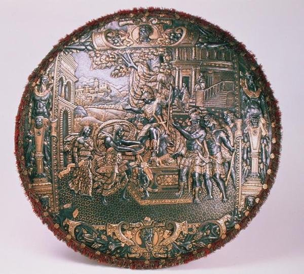 Přehlídkový štít, 1570-80 (ocel se zlatou a stříbrnou vložkou) od Piccinino workshop
