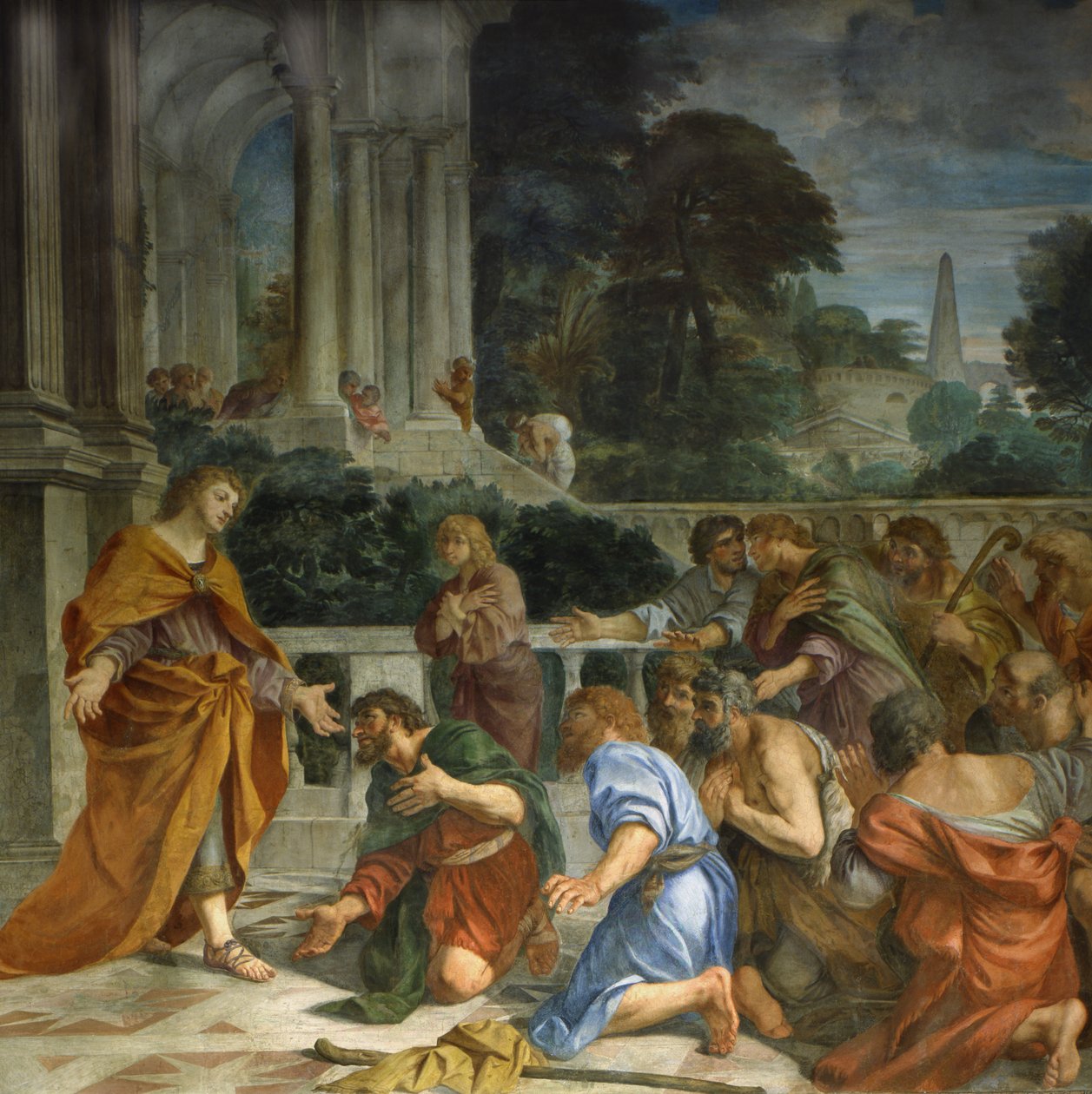 Biblické příběhy, Josefa poznávají jeho bratři, Detail od Pier Francesco Mola