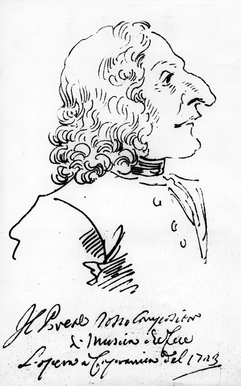 Antonio Vivaldi, 1723 (pero a inkoust) od Pier Leone Ghezzi