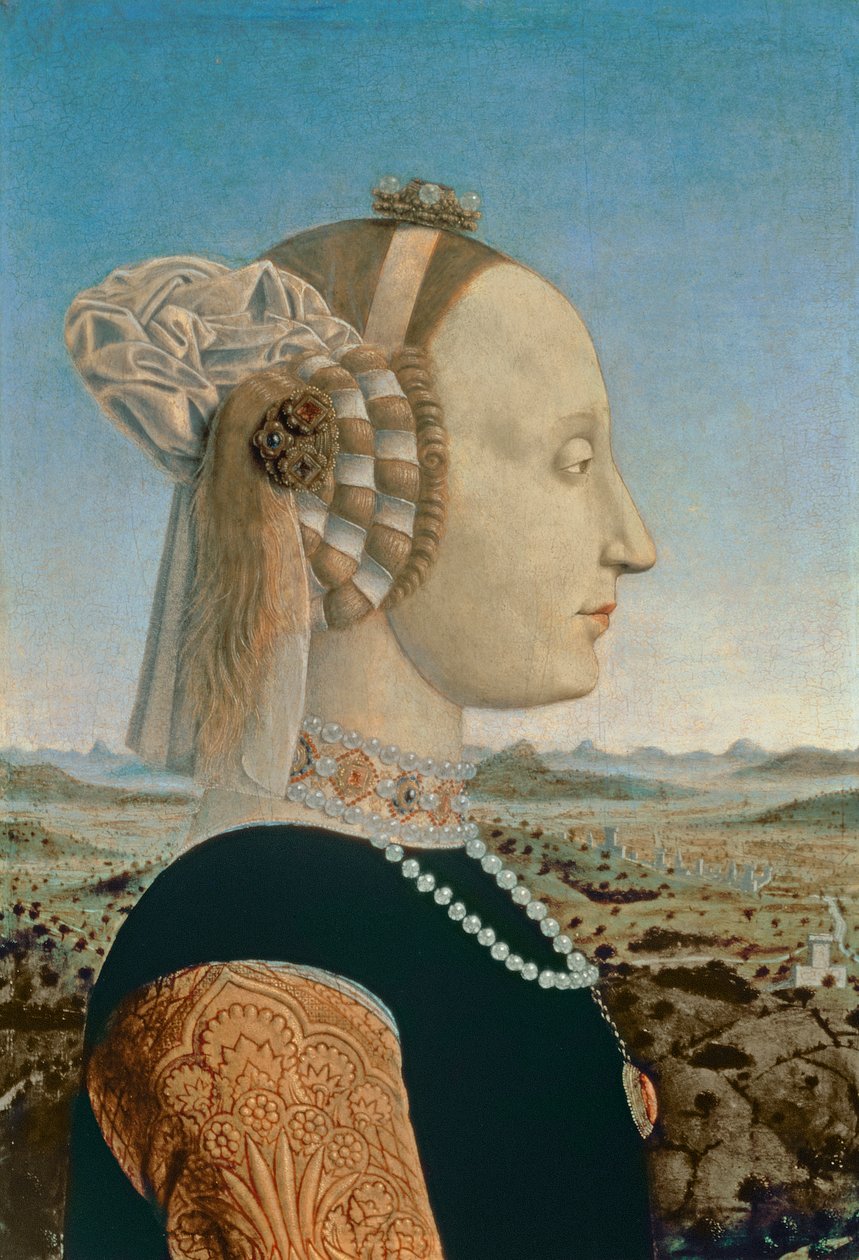 Battista Sforza, manželka Federiga da Montefeltro, vévody z Urbina, asi 1465 (detail z 95420) od Piero della Francesca